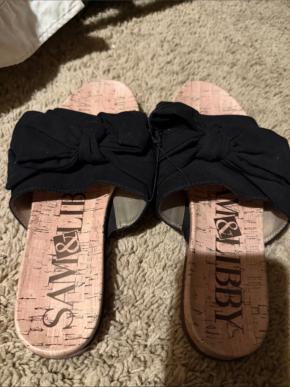 Sam & Libby Black Knot Slide Sandals with Cork-Effect Footbed